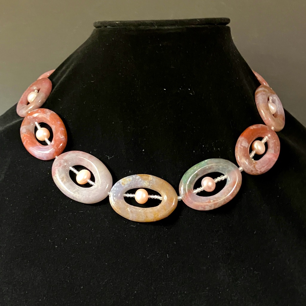 Hand-Carved One Of A Kind Jasper And Freshwater Pearl Necklace